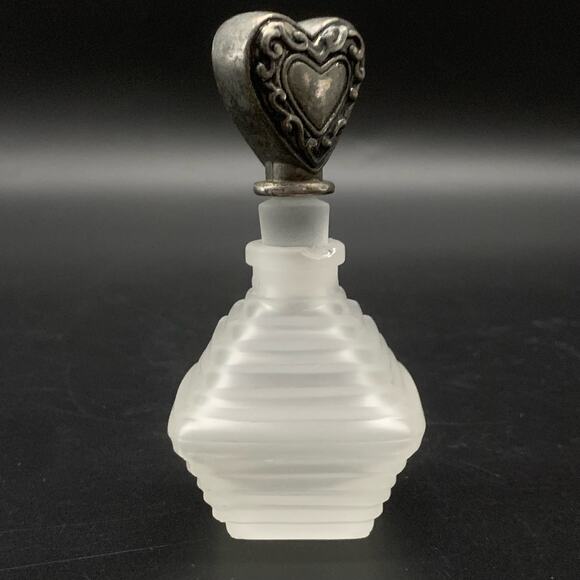 Vintage Irice Frosted Glass Empty Perf,ume Vanity Bottle Heart Stopper - Picture 6 of 15